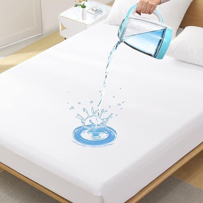 Twin XL Waterproof Mattress Protector for Dorms. Noiseless, Breathable, and Machine Washable Fitted Mattress Cover with Deep Pocket up to 5”-21”（White）