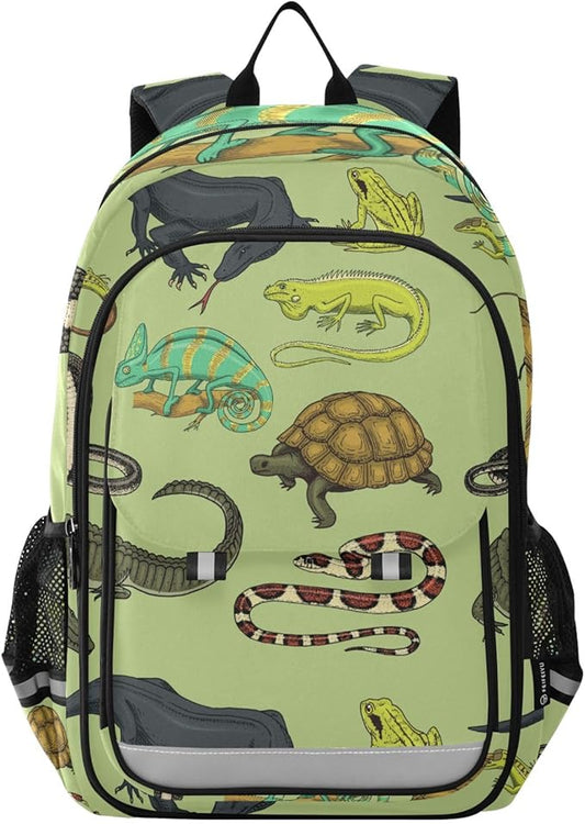 Jucciaco Reptiles and Amphibians School Backpack Laptop Travel Daypack for Kids Girls Boys, Personalized Computer Notebooks Bookbag with Adjustable Padded Straps