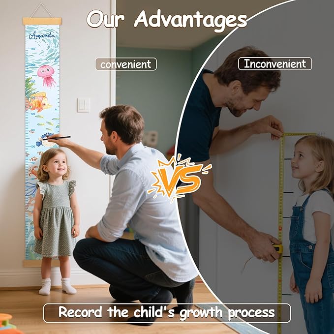 Personalized Name Height Chart for Kids, Canvas Ocean Growth Chart for Wall Removable, Growth Chart for Boys Girls, Nursery and Playroom Wall Decor, Customized Gifts for Kids
