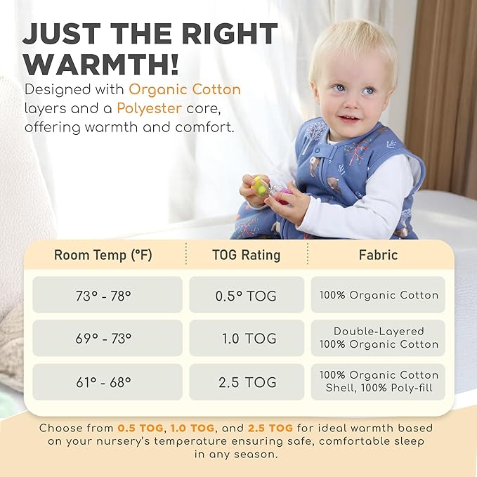 Mama Cheetah Toddler Sleep Sack with Feet, 6-18 Month, 2.5 TOG Organic Cotton Baby Sleeping Bag with Legs, Baby Wearable Blankets for Walkers w/ 2-Way Zipper, Baby Sleep Sack for Girls & Boys, Small