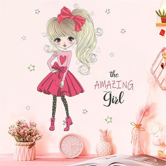 ROFARSO Colorful Cute Lovely Fashion Amazing Girl in High Heels Love Wall Sticker for Kid Peel and Stick Removable Wall Decal DIY Decoration Decor for Nursery Baby Girl Bedroom Playroom Living Room