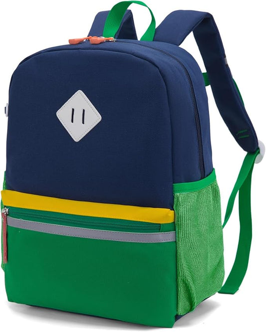 HawLander Little Kids Backpack for Boys or Girls, Toddler School Bag Fits 3 to 6 years old, Dark Blue Green, 15 Inch
