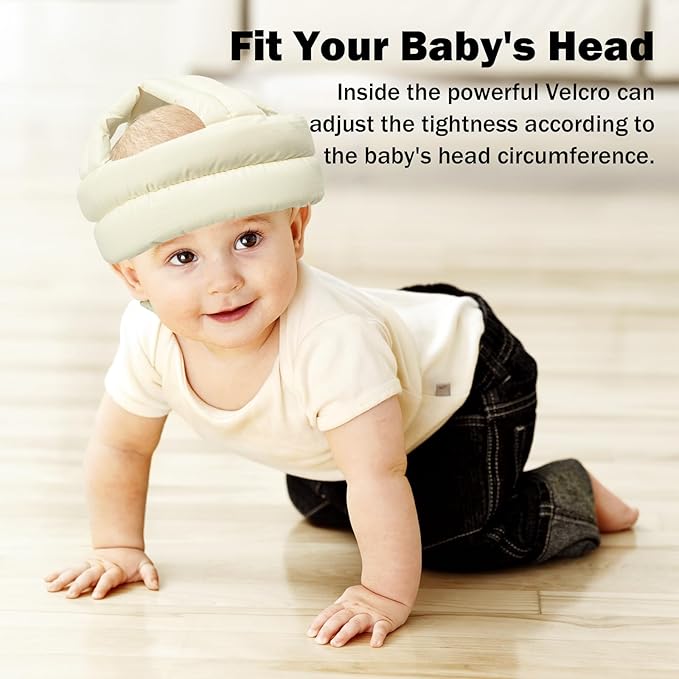 Baby Head Protector Baby Helmet for Crawling Walking, No Bumps Safety Head Adjustable Protective Cap for Walking, Playing (Beige)