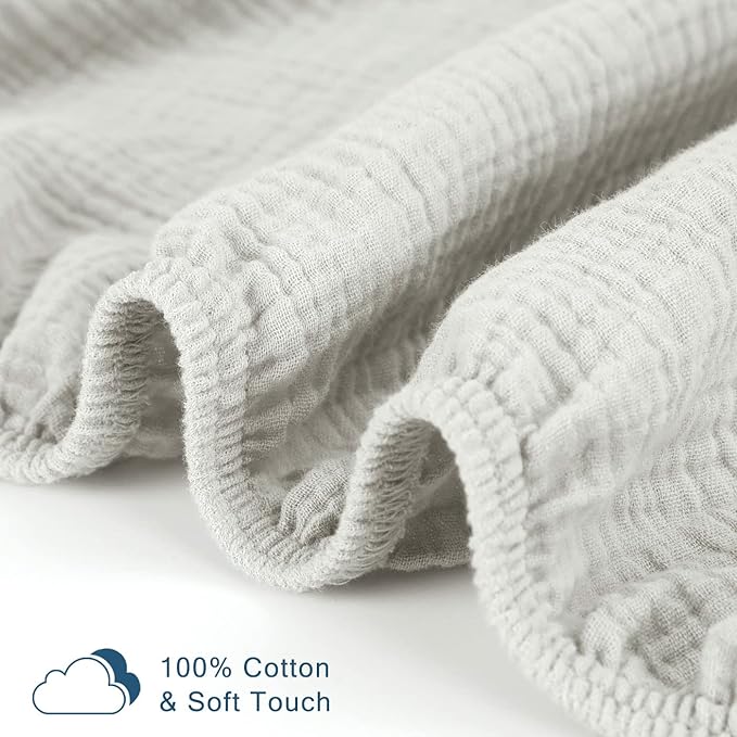 GRSSDER Soft Muslin Crib Sheet 2 Pack, 100% Cotton Crib Sheets for Boys and Girls, Fit Standard Crib Mattresses 52" x 28" Safe and Snug, Light Gray/Roman Green