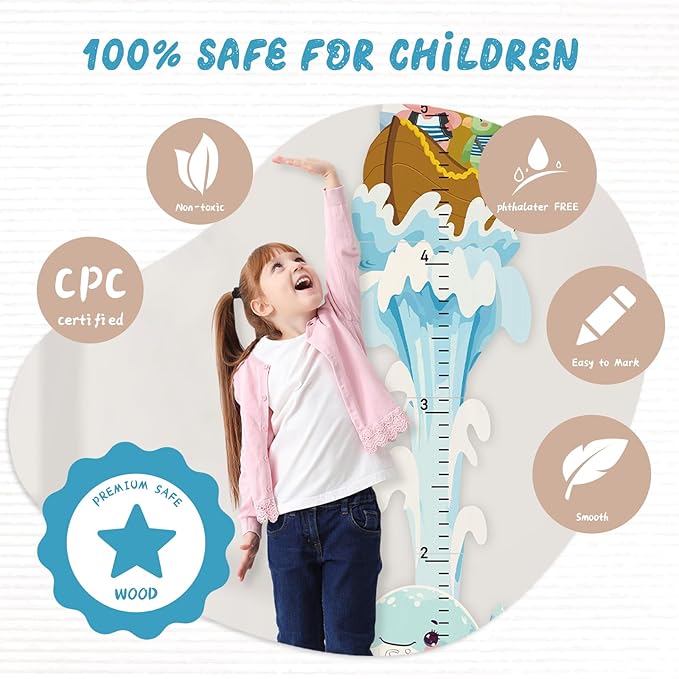 Woodemon Personalized Growth Chart for Wall, Whale Shape Height Chart for Kids, Customize Growth Measuring Board for Girls Boys Teen Room Nursery Wall Decor