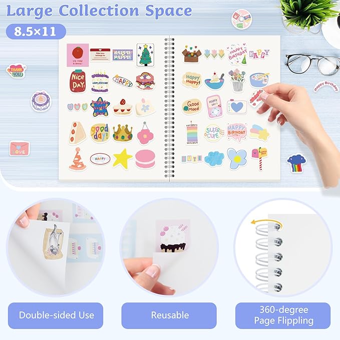 Dajino Large Reusable Sticker Book Collecting Album 8.5×11 Inch Sticker Storage Collection Organizer Book for Adult with 40 Sheets Letter Size Blank Release Paper and Holographic Cover (Little Star)