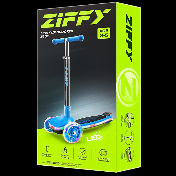ZIFFY 3-Wheel Light-Up Toddler Scooter for Kids 3-8, Kids Scooter for Boys Girls with 20 Dynamic LED Lights, 4 Adjustable Height Balance Kick Scooter 110LBS, Lean-to-Steer Anti-Slip Wide Deck by JOVA