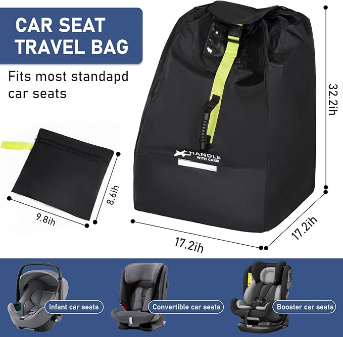 LASUK Car Seat Travel Bag for Airplane - Fits Infant Car Seats, Convertible Car Seats, Booster Seats, Car Seat Bases - for Worry-Saving, Effortless and Safe Travel