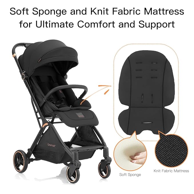 Gravity Folding Baby Stroller - Portable Travel Toddler Stroller w/Adjustable Backrest, Canopy & Cup Holder, Lightweight and UV Protected, One-Hand Automatic Folding - Black