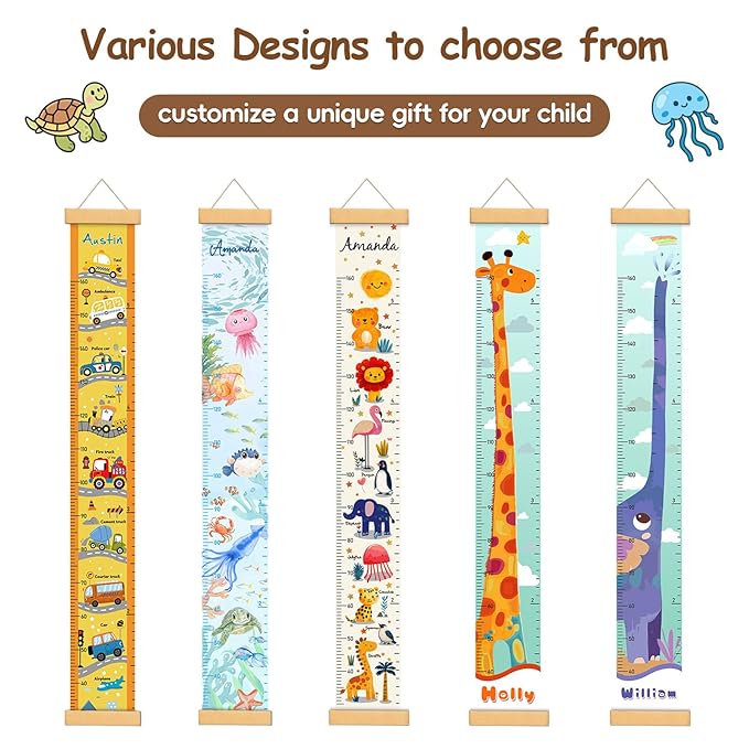 Personalized Name Baby Height Growth Chart Wall, Alphabet and Animal Canvas Growth Chart for Wall Removable, Waterproof Growth Ruler for Wall Toddler Wall Decor