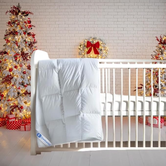 Continental Bedding Toddler Comforter, 100% White Down Duvet Insert, Sleep Blanket with Cotton Shell, Fits Standard Crib, Toddler Bed, 33x42 Inches, White