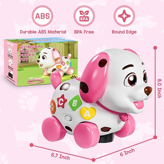 Toys for 1 Year Old Girl Gifts, 1st Birthday Gril Gift, Baby Toy 6-12-18 Months, Musical Puppy Toddler Learning Toy for 1 Year Old Boy Gift Present, Bilingual Toys with Music Light