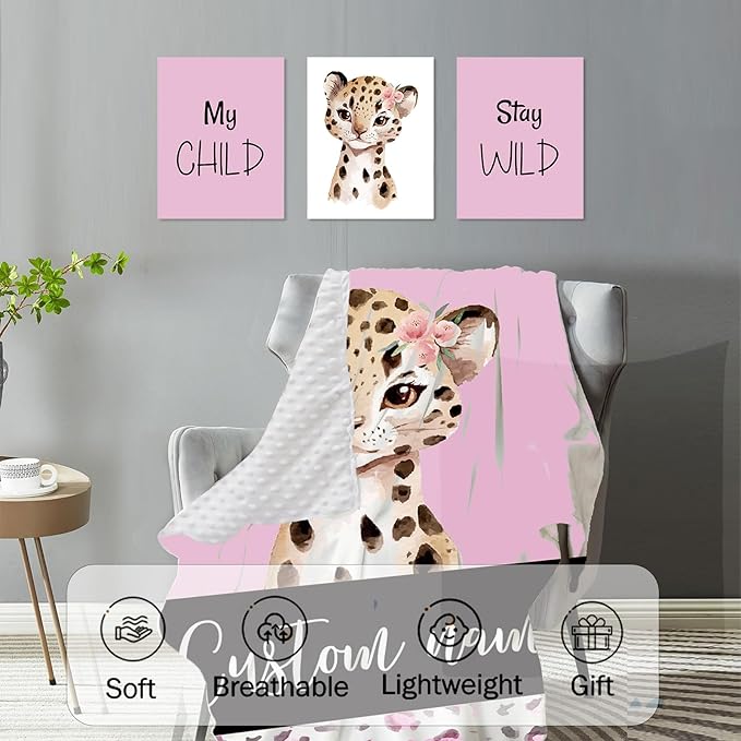 Personalized Baby Crib Bedding Set: 4 Piece Custom Pink Leopard Crib Bed Set with Name, Nursery Bedding Set for Baby Girls, Newborn Boys Crib Sets, Crib Bedding Custom Gift, Crib Sheet