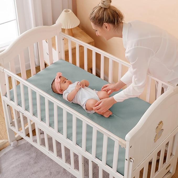Muslin Crib Sheets for Baby Boys Girls, Neutral Fitted Crib Mattress Sheet for Standard Crib and Toddler Mattress, Soft and Breathable, 28” x 52” (Sage Green)