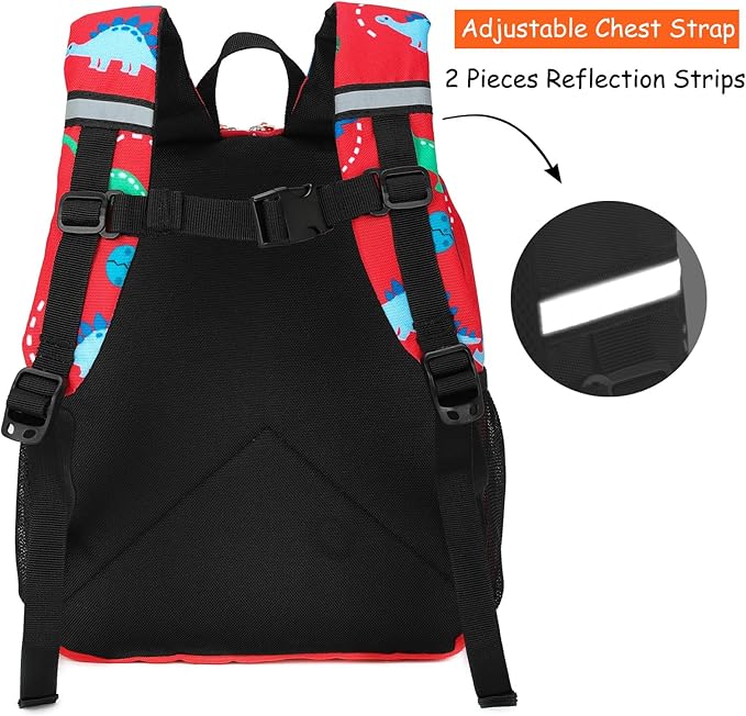 JinBeryl Toddler Backpack for Boys or Girls, Little Kids Backpack for Preschool or Kindergarten (Dinosaur Red, Mini)