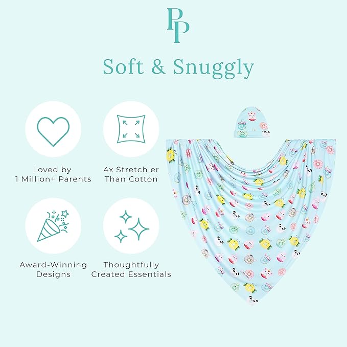 Posh Peanut Swaddle Blanket & Headband Set – Viscose from Bamboo Stretchy Baby Swaddle for Newborn Girls, Receiving Blanket or Nursing Cover
