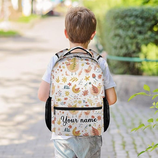 COOPASIA Personalized Chicken Backpack, 16 Inch Animal Theme Bookbag with Adjustable Straps, Durable, Lightweight, Large Capacity, School Backpack for Kids Girls Boys