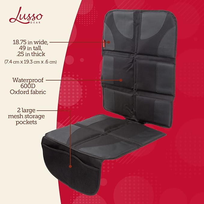 Lusso Gear Car Seat Protector - 2-Pack Waterproof Padded Shield & Mesh Pockets for Baby Travel Gear - Universal Fit Seat Covers for Cars & SUVs - Non-Slip Heavy-Duty Protection - Gray, Universal Fit