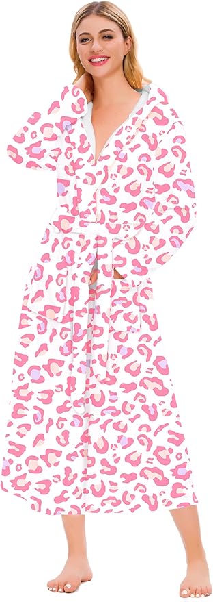 Umeyda Girls & Women Fleece Hooded Robes, Soft Fuzzy Bathrobe Warm Plush Fluffy Bath Robe for Kids Womens