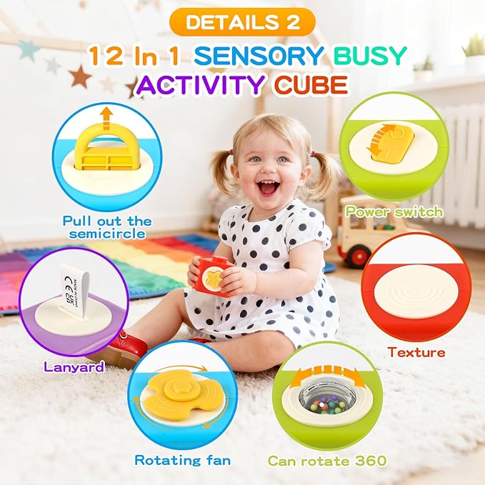 Montessori Busy Board for 1 Year Old, Toddler Travel Toys for Airplane & Car, Educational Activity Cube Stacking Toys for Toddler 1-2,Stocking Stuffers & Gifts for Toddlers Christmas