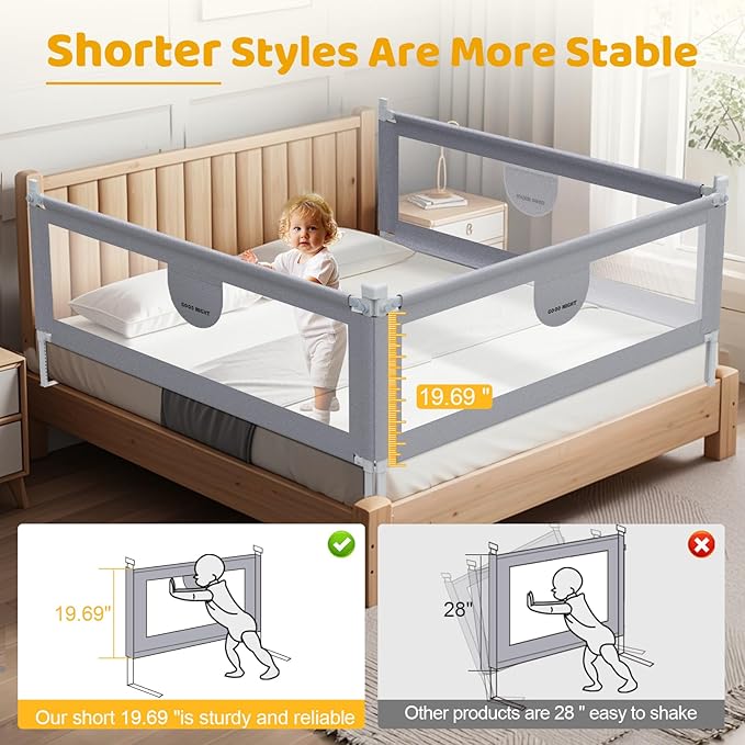 omzer Bed Rail for Toddlers - 3 Sides Safety Baby Bed Rail Guard with Child Lock, Infants Height Adjustment King Size Bed Guard Rail for Toddlers,78.74"X78.74"X74.8"