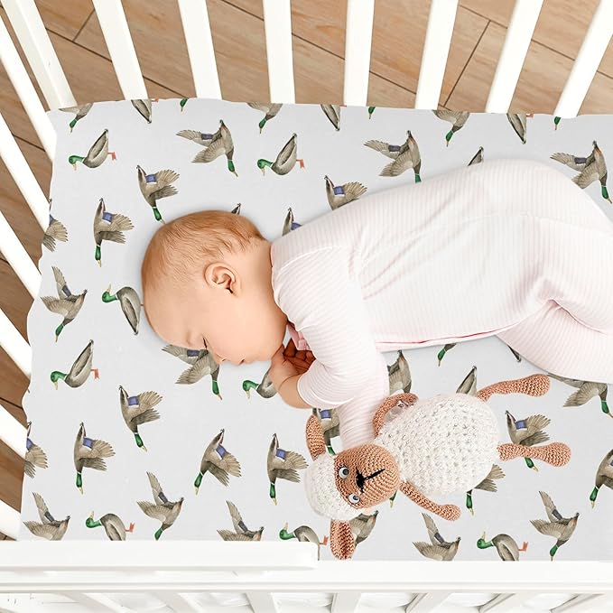 Fitted Crib Sheets for Baby Boys or Girls Soft Breathable Baby Play Yard Sheet for Standard Size Crib Mattress 52x28in Birds Wild Ducks Drake on White Background