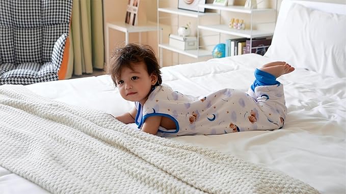 Baby/Toddler Sleep Sack with Legs, Rayon from Bamboo 95% + 5% Spandex, 1.0 TOG, 2‑Way Zipper Sleeping Bag, Walker‑Friendly12-18M Bear