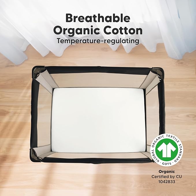 2-Pack Mini Crib Sheets Fitted - 38x26 Pack N Play Sheets for Pack and Play Mattress, Organic Cotton, Soft & Breathable Playard Bedding, Neutral Mini Toddler Bed Cover for Boys, Girls (Soft White)