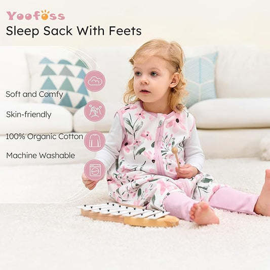 Yoofoss Toddler Sleep Sack With Feet 12-24 Months 100% Organic Cotton Baby Sleep Sack with Legs Toddler Wearable Blanket with 2-Way Zipper