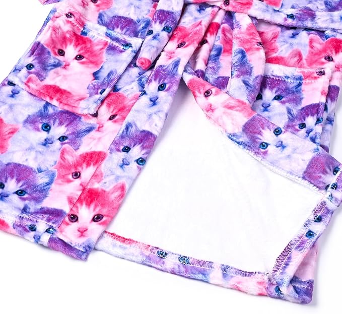 CHILDRENSTAR Girls Robe Kids Cat Bathrobes Plush Soft Fleece Pajamas Sleepwear