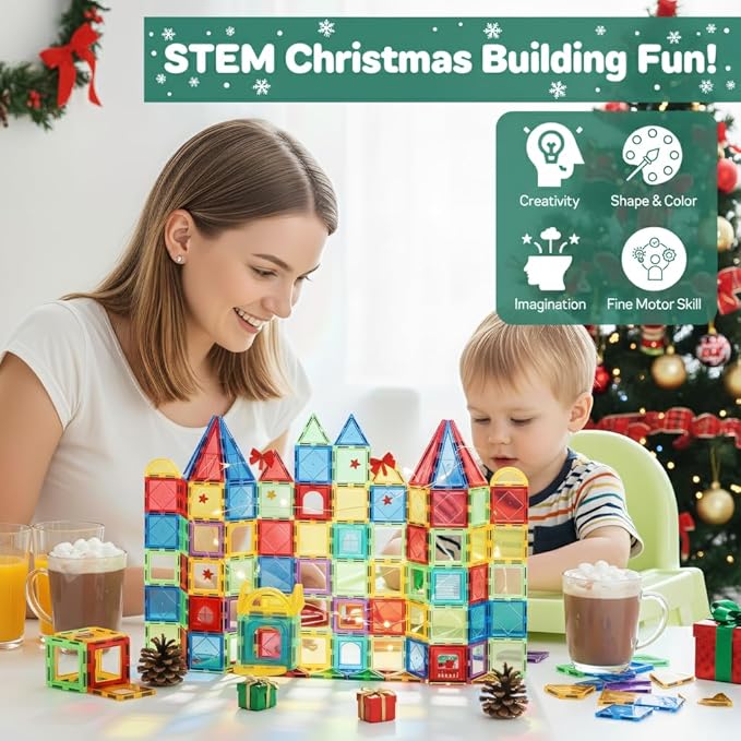 103 Piece Tiles Building Set for Kids Ages 3–8, Stem Educational Montessori Toy for Boys and Girls, Sensory Christmas Gift ImagiNation