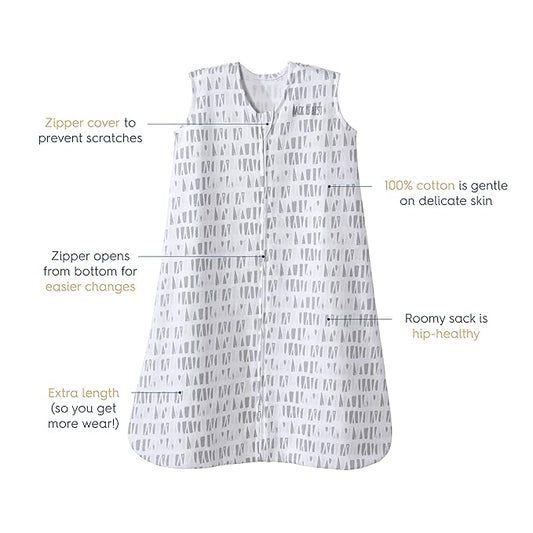 HALO SleepSack, 100% Cotton Wearable Blanket, Swaddle Transition Sleeping Bag, TOG 0.5, Squares and Triangles, Grey, Large, 12-18 Months