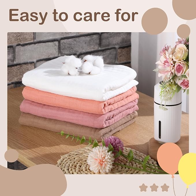 Peryiter 4 Pcs Muslin Hooded Baby Towels, 32x 32'' Cotton Newborn Bath Towel Muslin Infant Baby Blankets Absorbent Unisex Christmas Registry Gift Essentials for Girls Boys (Coffee)