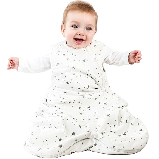 Woolino Merino Wool and Organic Cotton Baby Sleep Bag - 4 Season Classic Sleep Sack for Baby - Two-Way Zipper Sleeping Bag for Baby and Toddler - 6-18 Months - Stars