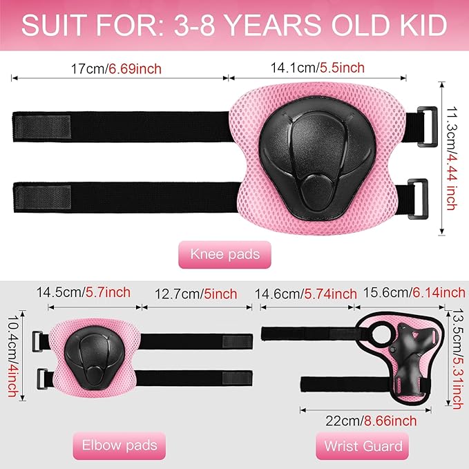 Kids Protective Gear Set Knee Pads for Kids 3-14 Years Toddler Knee and Elbow Pads with Wrist Guards 3 in 1 for Skating Cycling Bike Rollerblading Scooter