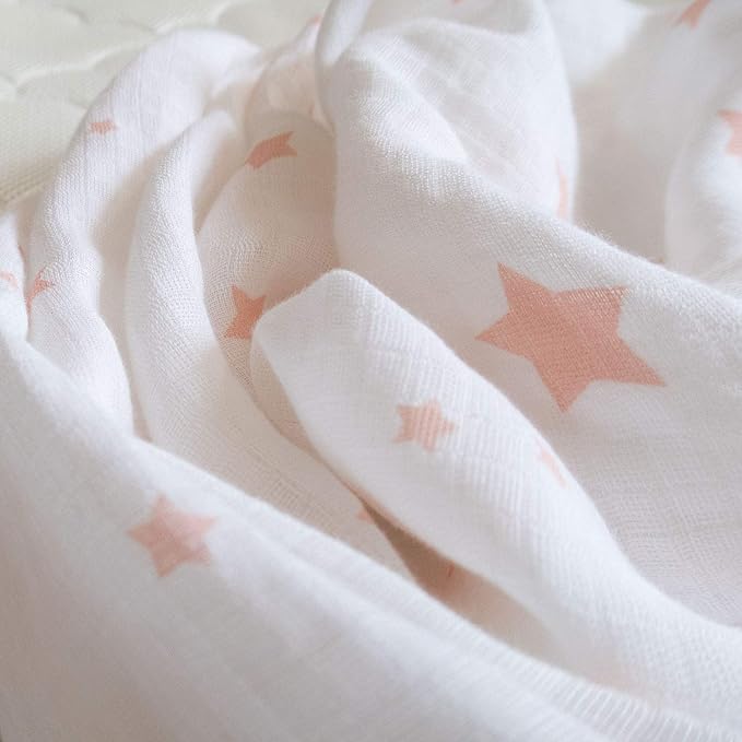 Newton Baby Organic Fitted Crib Sheets (2-Pack) - 100% Breathable and Ultra-Soft, 100% Organic Muslin Cotton, Stardust Print in Blush Coral + Solid White, Fits All Standard Cribs