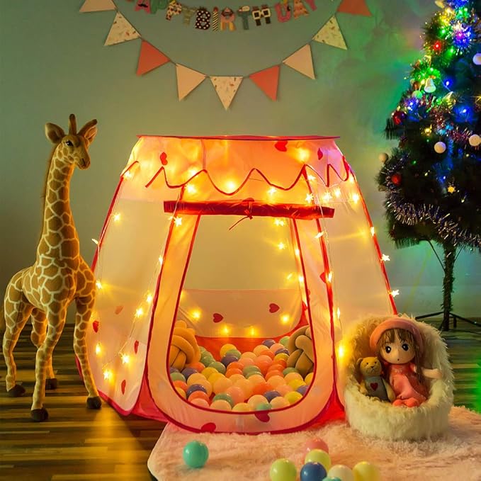 Pop Up Princess Tent with Star Light, Toys for 1 2 3 Year Old Girl Birthday Gift, Baby Girl Toys, Ball Pit for 12-18 Months Toddler Gift, Easy to Pop Up and Assemble(Pink)