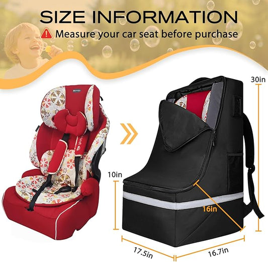 LARIPOP Car Seat Travel Bag for Airplane,Infant Seat Travel Bag with Shoulder Strap,Padded Car Seats Backpack with Reflective Stripes,Large Carseat Carrier Bag Travel Car Seat Cover, Black
