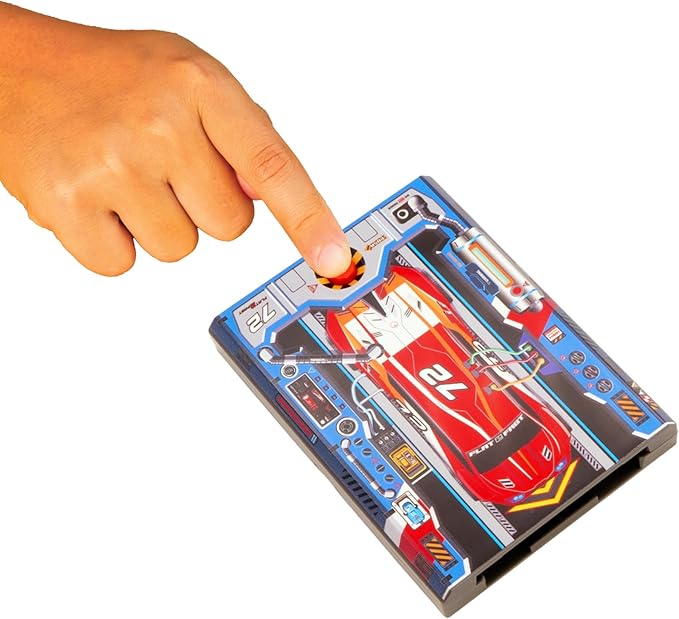 FLAT 2 FAST Original Stunt Card Racer – Flat Car Racer and Pocket Size Racecar Launcher with Built-in Button for Stunt Launching and Racing – Compact – Crimson Red