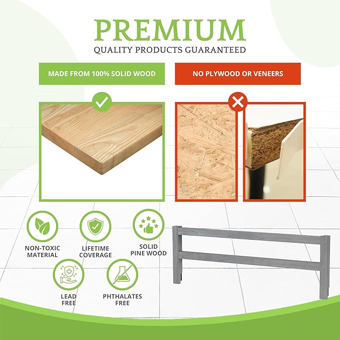 Safety Guard Rail for Baby, Kids, and Children - Solid Wood Safety Bed Rail for Toddlers - Easy Installation - Premium Protection for Bunk, Twin, Full, Queen and King Size Beds - (Steel / Storm Grey)
