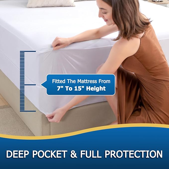 King Zippered Mattress Encasement, Waterproof Zipper Mattress Protector, Breathable, Noiseless, Machine-Washable Zip Mattress Cover，Fitting 7" - 15" Deep Mattress