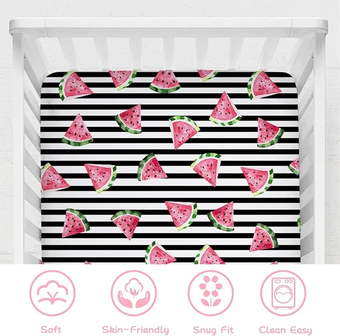 Watercolor Watermelon Dots Baby Crib Sheets 52''x28'' Watermelon Fruits Snug Fitted Crib Mattress Covers for Boy Girl Boho Summer Fruits Soft Baby Nursery Bed Sheet for Standard Crib Toddler Mattress