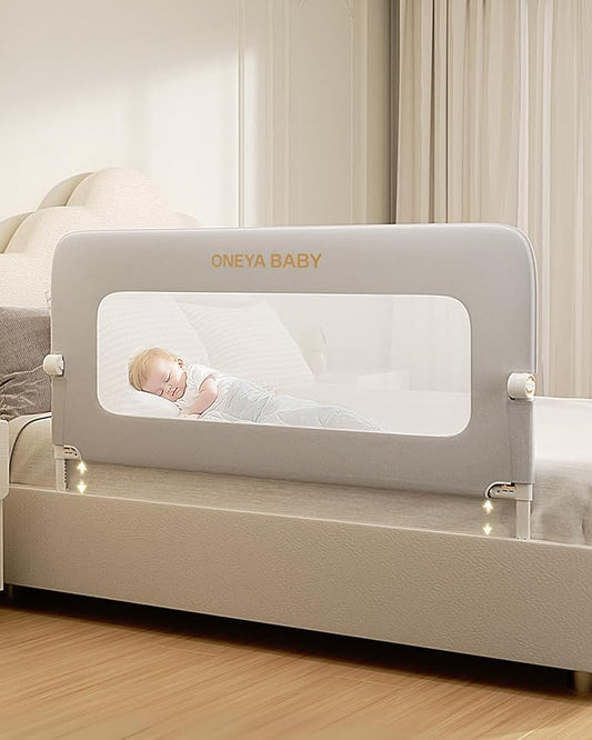 Baby Bed Rail Guard, 48in Thickened Toddler Bed Rail for Toddlers, Extral Tall Swing Down Child Safety Side Railing Guards with Reinforced Anchor for Twin, Full, Queen, King Bunk Size Bed, Grey, 27”H