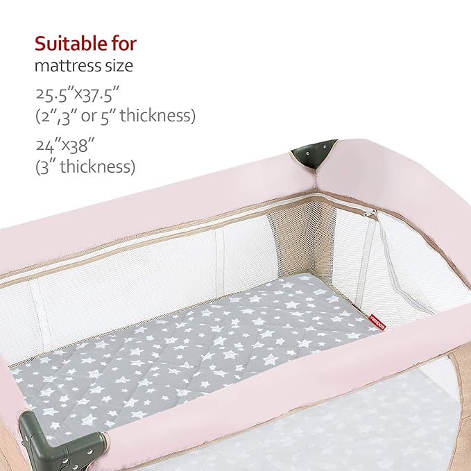 Pack and Play Sheets Fitted 2 Pack, Compatible with Graco Pack n Play, Soft and Breathable Playpen Sheets 39"×27"×5", Gray Star&Black Star