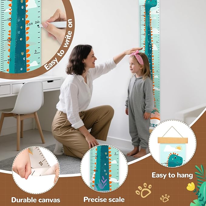 Personalized Name Growth Chart for Kids, Dinosaur Canvas Child Height Measurement, Kids Measuring Chart for Wall, Kids Room Wall Decor, Removable & Waterproof Growth Chart Ruler