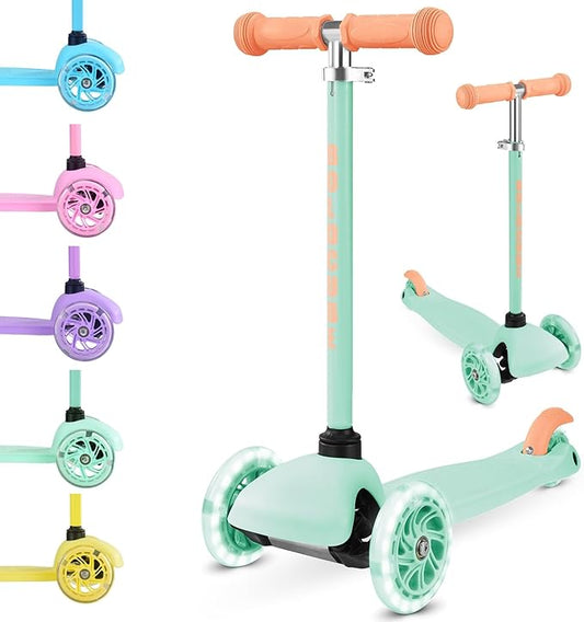 Teeny | 3 Wheel Mint Scooter for Kids & Toddlers Ages 3-6 Years | Flashing Wheels | Height Adjustable 53 to 70 cm | My First Scooter