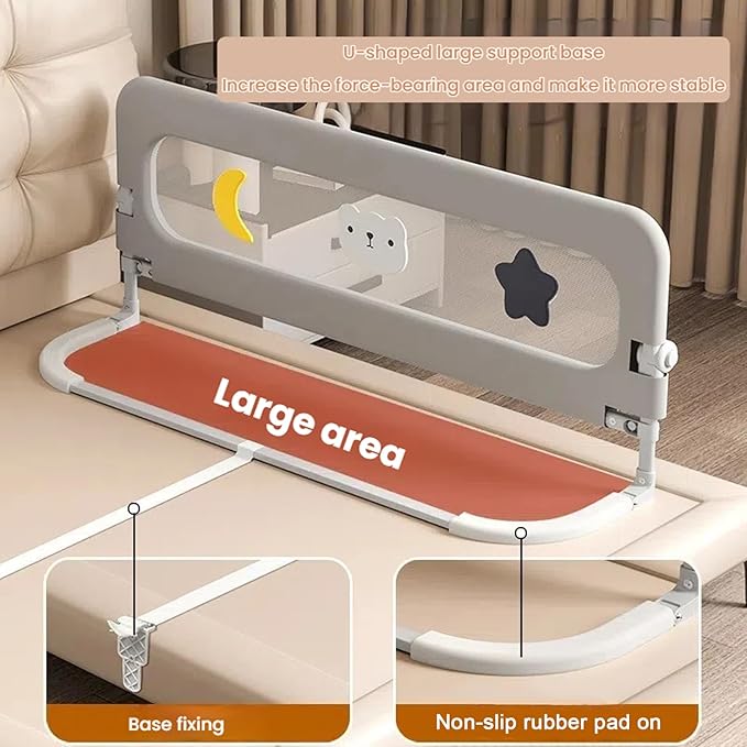 U Type Toddler Bed Rail Guard, Foldable Bed Rails for Toddlers, Adjustable, Safety, Convenient, Guard Rail with Twin, Full, Queen& King Size (Grey Patchwork, 71inch)