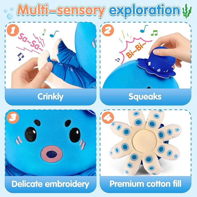 Baby Musical Toy for 6-12 Months, Rechargeable Crawling Octopus Plush with 40 Songs & Voice Recording – Interactive Tummy Time Toy, Soft Sensory Toy for Toddlers 1-3, Baby Gifts for 1 Year Old
