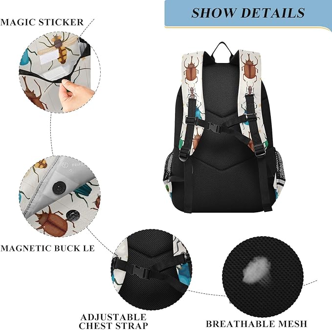 Jucciaco Cartoon Insect Bug School Backpack Laptop Travel Daypack for Kids Girls Boys, Personalized Computer Notebooks Bookbag with Adjustable Padded Straps