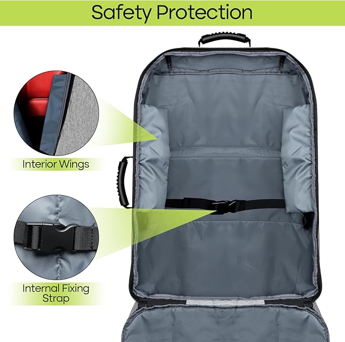 ZRRAJOY Padded Car Seat Travel Bag for Airplane, Heavy Duty Backpack for Air Travel, Water-Resistant Carrier with Shoulder Strap, Fits Most Car Seats (Grey)